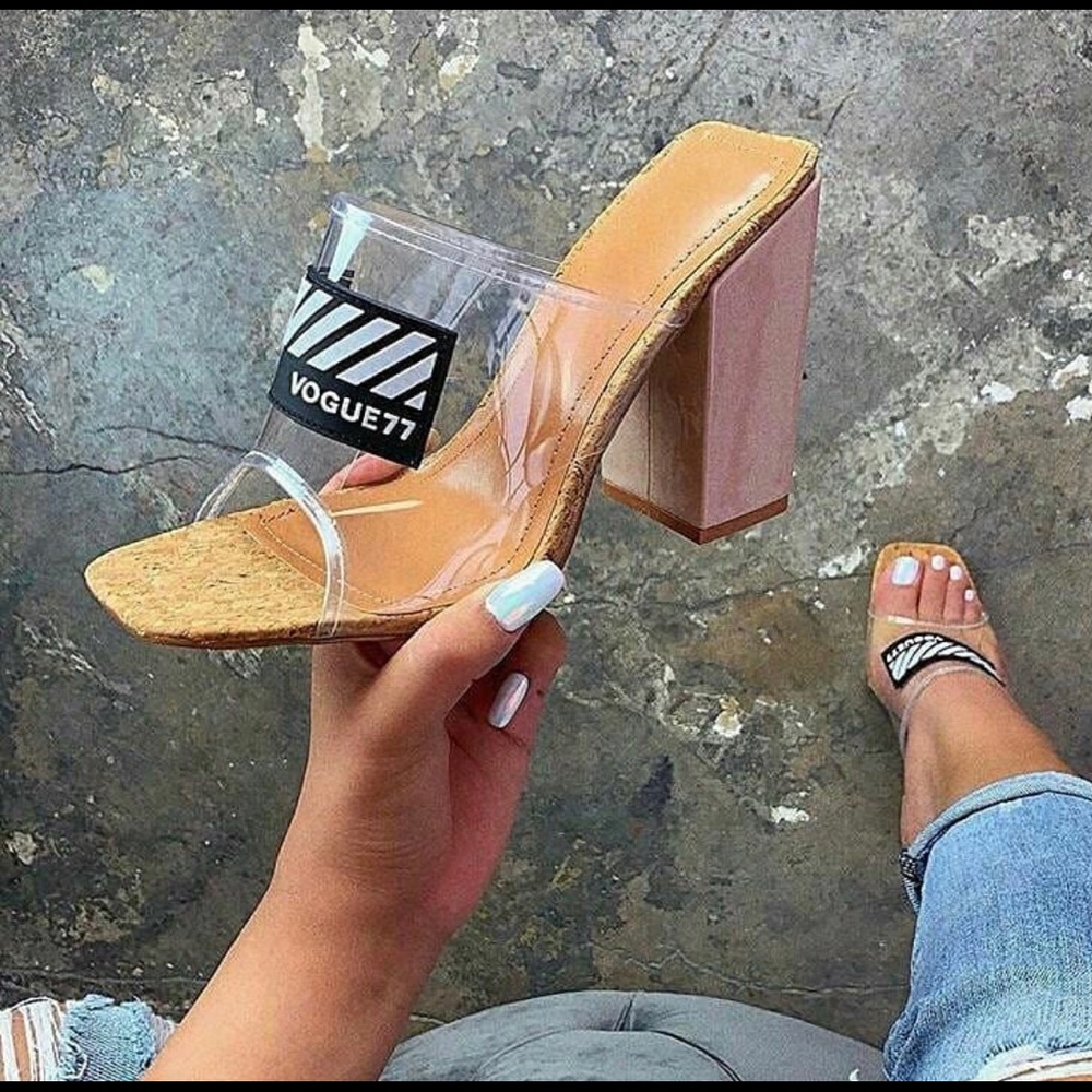 🆕❗️Clear Nude Cork Slip On Chunky Block Heel 🆕❗️